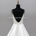 Elegant White A Line Vestido de noiva Custom Made Spaghetti strap satin Wedding Dress bridal Gown